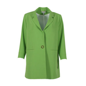 583012-00 Single Button Long Loose-Fit Green Jacket