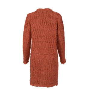 589007-01 Long Loose-Knit Fringed Bottonless Orange Cardigan