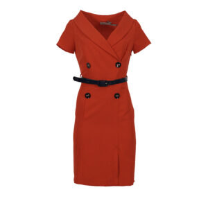 CFC0016440002-00 Fitted Red Coat Dress With Belt