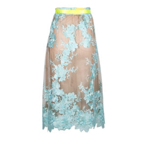 1811005-01 Midi Skirt With Embroidered Blue Flowers