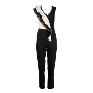 CFC0093952003-00 V-Neck Jumpsuit With Ruffles And Feathers