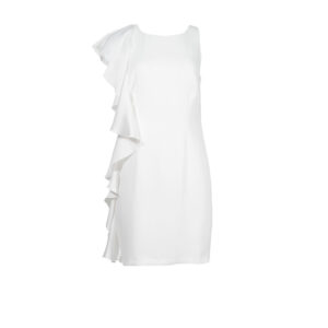 588086-00 White Mini Dress With Side Ruffle