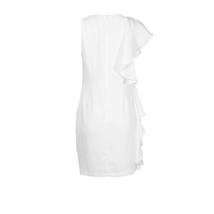 588086-01 White Mini Dress With Side Ruffle