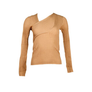 1G155SY6D1_BRW-00 Kuwait Rib Knit Crossover Brown Top