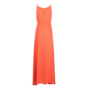 545214-01 V-Neck Orange Draped Dress With Belt