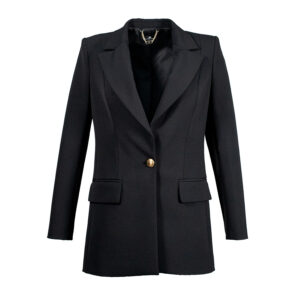 GI94506E2_BLK-00 Single Button Long Black Jacket