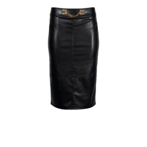 GO41906E2-00 Faux-Leather Midi Skirt With Gold Detailing