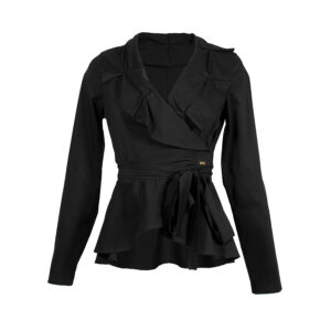 2012008_BLK-00 Black Ruffled Peplum Wrap-Around Shirt