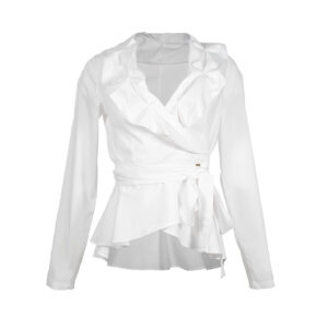 2012008_WHT-00 White Ruffled Peplum Wrap-Around Shirt