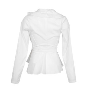 2012008_WHT-01 White Ruffled Peplum Wrap-Around Shirt