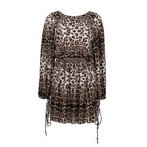 2016041-00 Animal Print Pleated Mini Dress