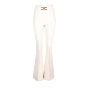 PA35806E2_WHT-00 Bell-Bottom White Trousers With Logo Embroidery