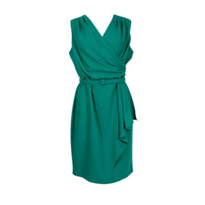 595053-00 Green Draped V-Neck Dress