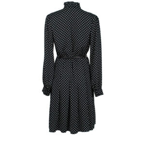 595056-01 Ruffled Neckline Black Polka-Dot Dress