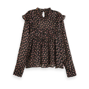 158926-0221-00 Black Ruffled Floral Shirt