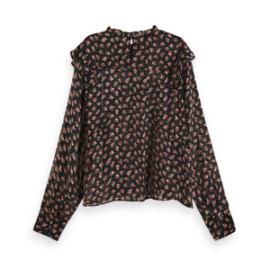 158926-0221-01 Black Ruffled Floral Shirt