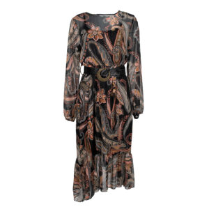 CFC0017481002-00 Fantasy Print Ruffled Dress With Belt