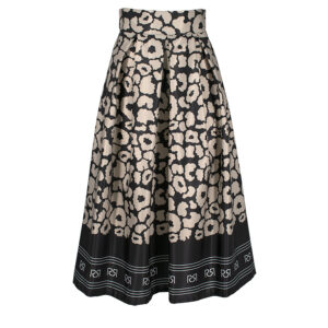 CFC0099596003-00 Black-Beige High-Waist Flared Skirt