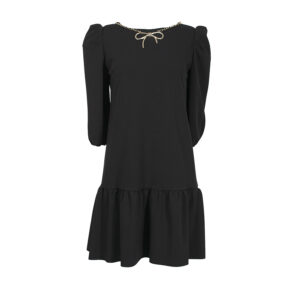 CFC0099968003-00 Ruffled Black Dress With Bow Necklace