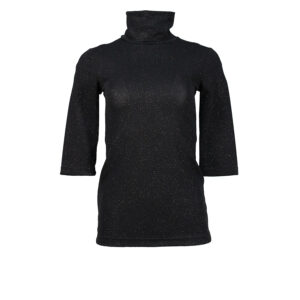 1914036-00 Black Glitter Turtleneck Fitted Shirt