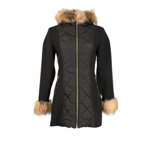 CFC0096599003-00 Short Black Quilted Coat With Faux-Fur