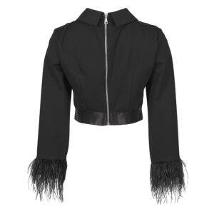 MF20440-01 Black Crop Top With Fringed Sleeves