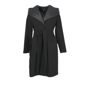 557018-00 Black Midi Coat With Quilted Hood