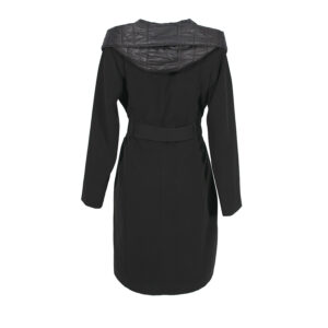 557018-01 Black Midi Coat With Quilted Hood