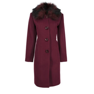 557055_BDX-00 Midi Bordeaux Coat With Faux-Fur Collar