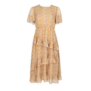 20129194-00 Yellow Midi Dress With Ruffles