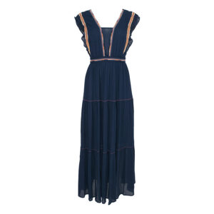 21121116-00 Navy Blue V-Back Maxi Dress