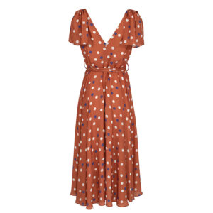 072.50.01.022-01 Wrap-Around Orange Midi Dress With Polka Dots