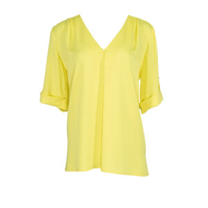 072.80.01.091_YLW-00 Lime Yellow V-Neck Georgette Shirt