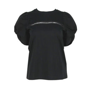 211W1704_BLK-00 Black Puff-Sleeve Top With Logo Embroidery