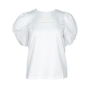 211W1704_WHT-00 White Puff-Sleeve Top With Logo Embroidery