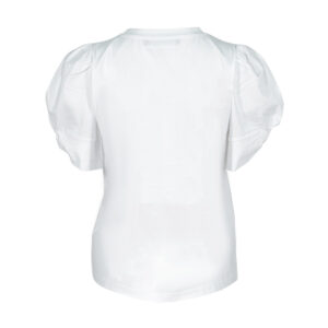 211W1704_WHT-01 White Puff-Sleeve Top With Logo Embroidery