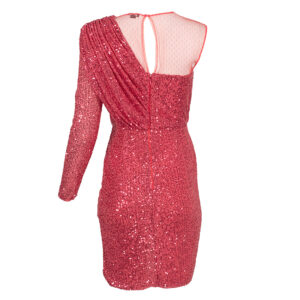 AB00411E2-01 Asymmetric Red Sequinned Mini Dress