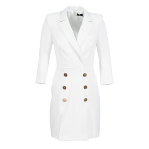 AB08011E2-00 White Coat Dress With Sleek Cut