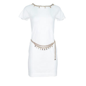 AM03S11E2_WHT-00 Mini White Dress With Belt And Charms