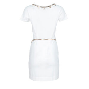 AM03S11E2_WHT-01 Mini White Dress With Belt And Charms