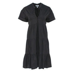 072.50.01.052_BLK-00 Ruffled V-Neck Black Midi Dress