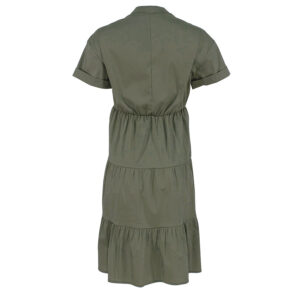 072.50.01.052_KHK-01 Ruffled V-Neck Khaki Midi Dress