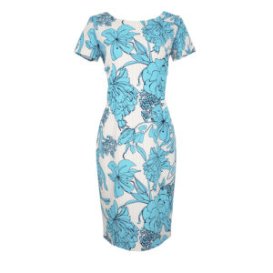 072.50.02.009-00 Blue Floral Pencil Dress – V. Zoulias Collection