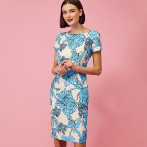 072.50.02.009-mdl Blue Floral Pencil Dress by V. Zoulias