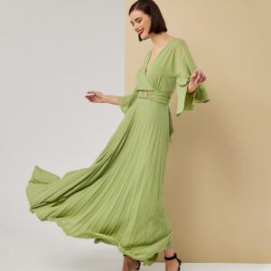 072.50.03.001_GRN-mdl Green Pleated Maxi Dress