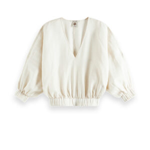 162218-0001-00 Puffy Sleeved White Linen Top