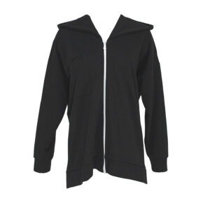 2107003_BLK-00F Black Hooded Cotton Jacket With Zippers