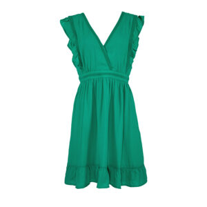 21121119-00 Green V-Neck Ruffled Mini Dress