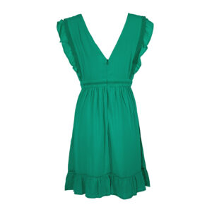 21121119-01 Green V-Neck Ruffled Mini Dress