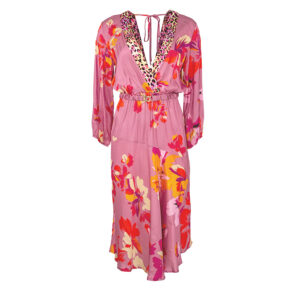 AFQ7PAU-00 V-Cut Floral Caftan Midi Dress